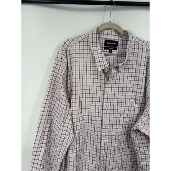 Bonobos Plaid Button Front Top Men 3XL Red White Long Sleeve Preppy Standard Fit - Picture 8 of 8